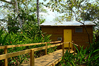 elevated boardwalk to cabins.