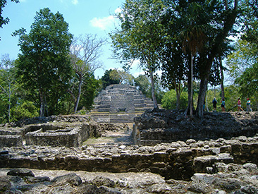 View of The Royal Complex and Jaguar Temple at Lamanai