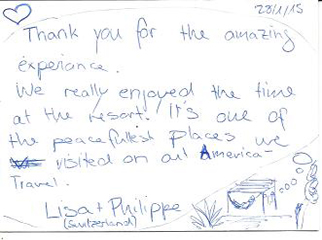 guests from switzerland enjoyed their stay at Howler Monkey Resort